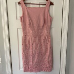 Talbots Petites Sheath Dress 10 Pink Cotton Eyelit Florals Classic Old Money